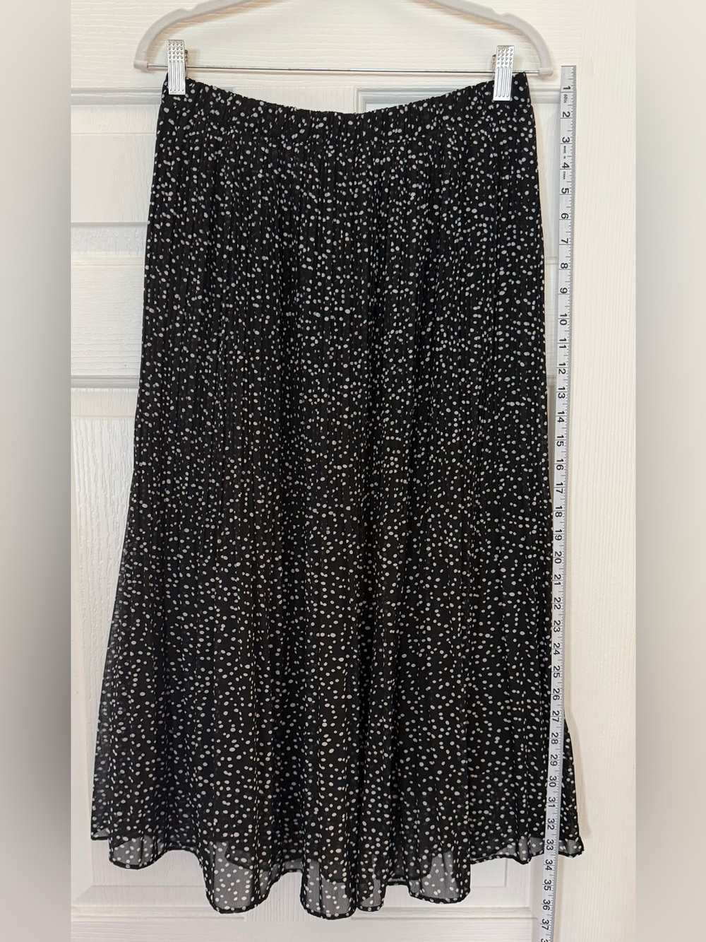 Black and White Polka Dot Broomstick (Tiny Pleats) Midi Skirt